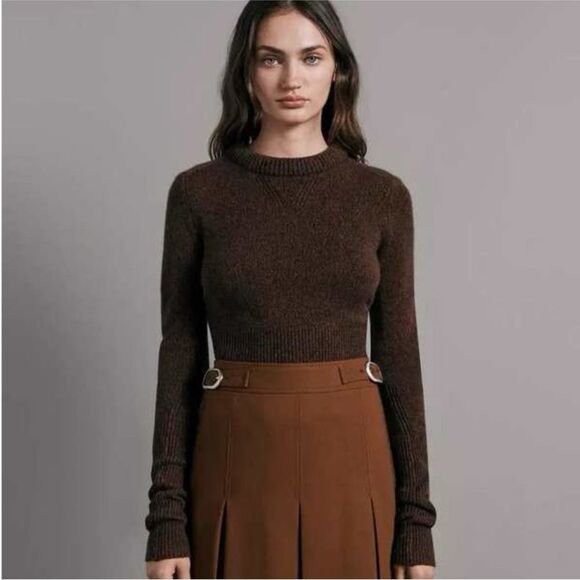 Rag & Bone Cashmere Pierce Slim Crew Sweater Chocolate Brown Multi Size L - Picture 1 of 7